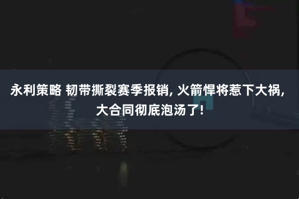 永利策略 韧带撕裂赛季报销, 火箭悍将惹下大祸, 大合同彻底泡汤了!